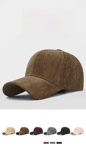 Detail showing various colors of herringbone textured baseball caps in a clean layout