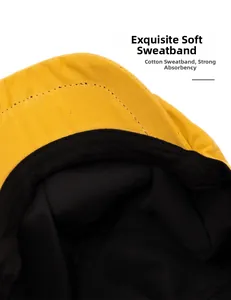 Detail of soft cotton sweatband inside the yellow newsboy cap with high absorption