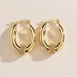 Minimalist 14K gold plated stainless steel U-shaped hoop earrings with spiral texture