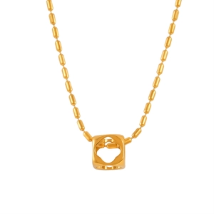 Minimalist gold plated titanium steel necklace with hollow cube pendant and bead chain