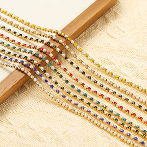 Golden chain with colorful rhinestones and white pearls for DIY jewelry making