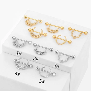 Anneaux De Mamelon Acier Inoxydable 316L Cuivre Zircone Lune Étoile Feuille Bijoux De Piercing Tendance Pour Femmes