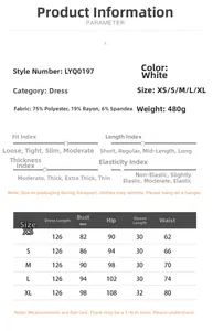 Detailed size chart for square neck dress with measurements for XS to XL sizes