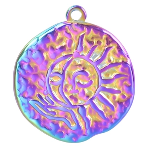 Rainbow vacuum-plated stainless steel sun and moon pendant necklace with celestial motifs