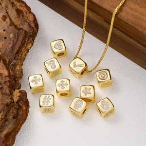 18K gold plated zircon cube pendants with hollow heart and star charms on gold chain