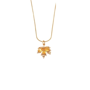 Elegant gold maple leaf pendant necklace with orange gemstones on a sleek snake chain