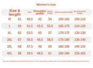 Detailed size chart for women's warm fleece jackets showing precise garment measurements