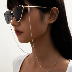 Fashionable Metal Alloy Glasses Chain With Round Beads Anti-slip Eyeglass Lanyard Mask Strap Holder For Women