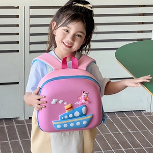 Pink cartoon ship kids backpack with 3D animal design on an EVA hard shell body
