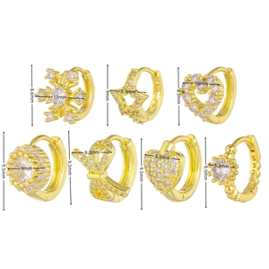 Detailed size specifications for gold cubic zirconia earrings in various patterns