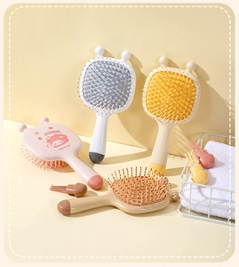 Detailed set of cute cartoon animal hair brushes in pink, white, yellow and khaki shades