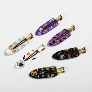 6-pack Halloween hair clip set with spooky motifs and glitter acrylic finish