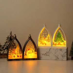 Christmas LED Lantern Vintage Decorative Night Light Plastic Hanging Warm Glow Santa Snowman Reindeer Pattern Holiday Ornament