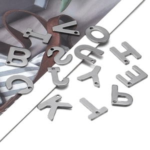 Polished silver stainless steel A-Z initial letter charms for DIY jewelry making
