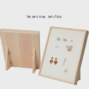 Pine Wood Jewelry Display Rack Multi-Slot Foldable Earring Ring Storage Stand Organizer Velvet Linen Showcase Holder