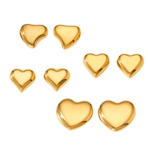 Polished gold heart stud earrings set in various sizes made of stainless steel