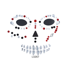 Halloween skull face rhinestone stickers set in red and black for makeup party