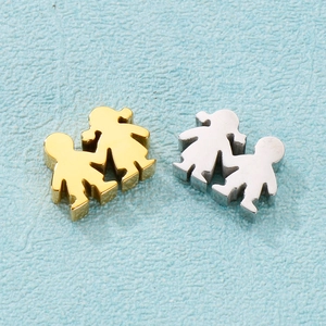 Polished gold and silver cartoon boy and girl silhouette charms in stainless steel