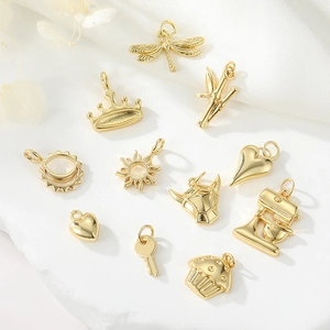 14K gold plated DIY jewelry pendants featuring sun, heart, and crown designs for jewelry making