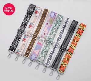 Selection of 8 adjustable wide shoulder straps with silver hooks in ethnic patterns