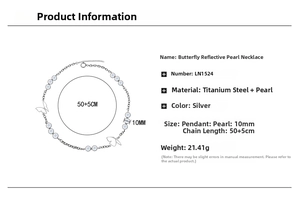 Detailed size chart for butterfly titanium steel pearl necklace with 50cm chain length