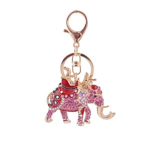 Sparkling elephant keychain with pink rhinestones and gold alloy for bag decoration