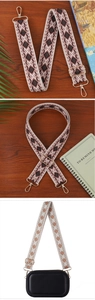 Detail of wide woven replacement strap with ethnic geometric patterns and gold lobster clasps