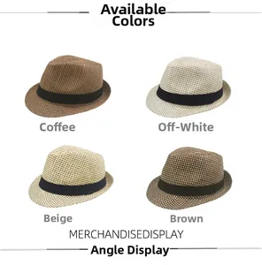 Collage de quatre chapeaux fedora en paille en café, blanc cassé, crème et brun