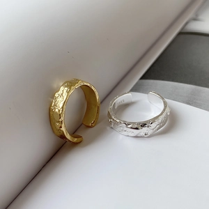 Irregular hammered 925 sterling silver open rings in gold and silver finish