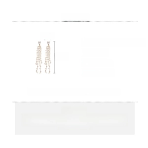 Detail showing dimensions of long crystal tassel earrings with 18k gold plating