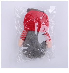 Rudolph faceless doll with red knitted hat and striped arms in transparent packaging
