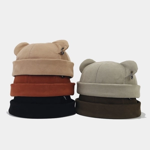 Streetwear brimless docker hats with cute bear ears and metal ring in multiple colors
