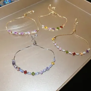 Colorful Zirconia Adjustable Bracelet Copper Rhombic Teardrop Sliding Chain Elegant Fashion Jewelry Women Gift