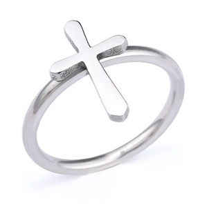 Anello a croce in acciaio inossidabile lucido da donna con design minimalista in argento