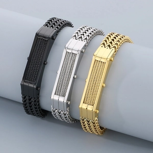 Industrial wheat link chain bracelet for men in black, silver, and gold finish