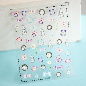 5D Cartoon Nail Art Stickers Rabbit Hedgehog Flower Bow Self Adhesive Embossed Thin Matte Manicure Decals For Women Girls