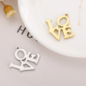 Polished stainless steel LOVE pendants in gold and silver finish for DIY jewelry