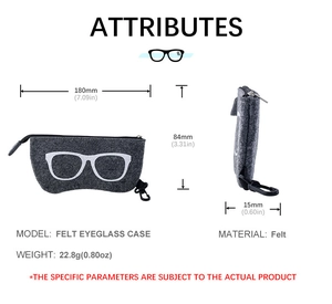 Dark gray felt eyeglass case with zipper and hook, portable eyewear protective pouch