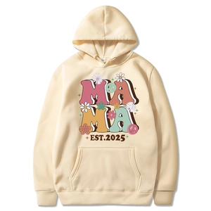 Sweat à capuche beige Mama Est 2025 avec motif floral vintage et poche kangourou