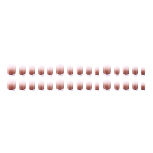 Short square coffee pink gradient fake nails with white French tips, 30pcs set