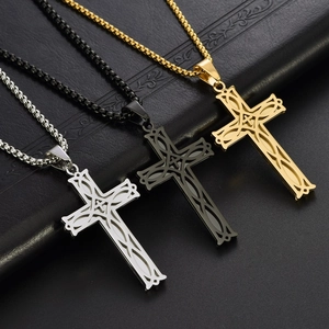 Celtic knot cross pendant necklace for men in silver gold and black finishes