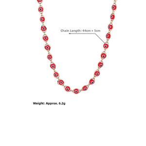 Detail of red evil eye necklace with 44cm plus 5cm chain length and 6.2g weight