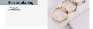 Detailed view of polished stainless steel bangles in gold, rose gold and silver finishes