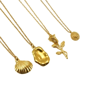 18K gold plated stainless steel necklaces with rose and shell pendants in French style