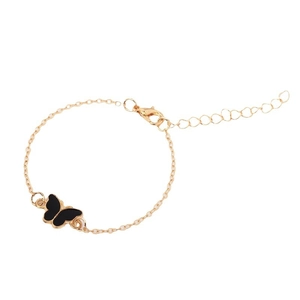 Fashion butterfly gold alloy bracelet with black drop oil pendant and lobster clasp