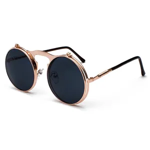 Steampunk steampunk metal flip-up round sunglasses with rose gold frame for men and women