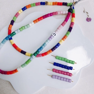 Colorful cylindrical acrylic beads for DIY jewelry and rainbow phone strap accessories