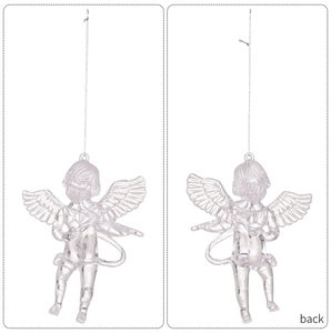 Front and back detail of clear acrylic cupid angel hanging ornaments for Christmas tree decoration