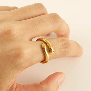 Minimalist 18k gold plated stainless steel hug ring with adjustable open band design