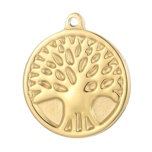 Pendentif arbre de vie doré en acier inoxydable poli pour collier et bijoux DIY